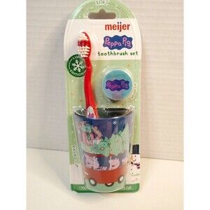meijer Peppa Pig Soft Bristles Kids Toothbrush Set w/ Rinsing Cup & Cap Red